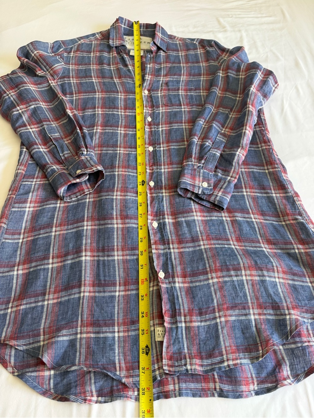 Frank & Eileen "Mary" 100% Linen Red White Blue Plaid‎ Button Front Shirt Dress - Picture 16 of 16